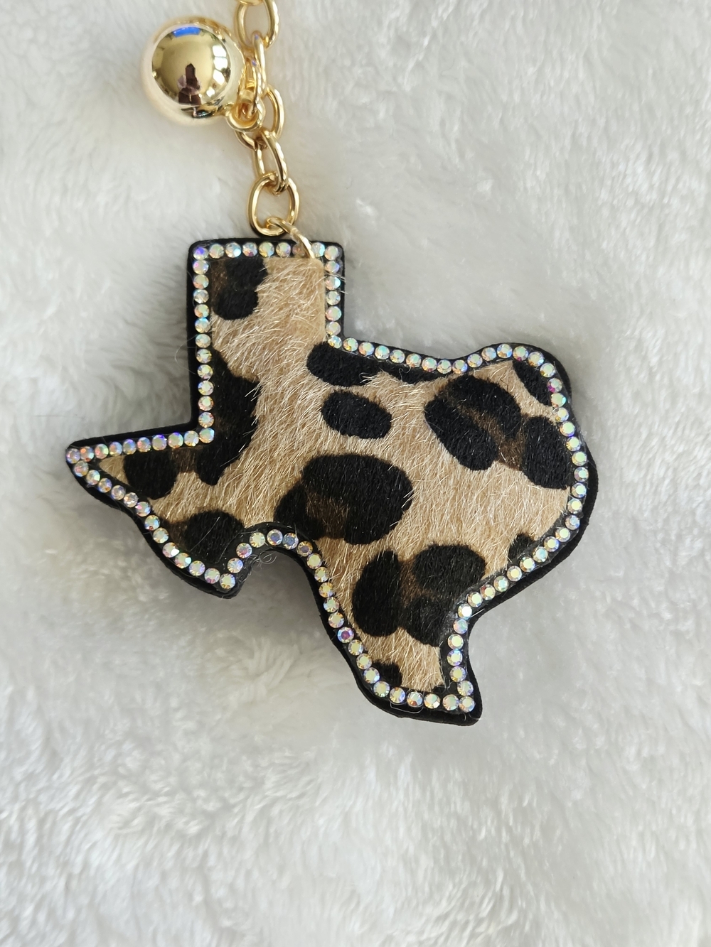 Leopard Texas Tassel Keychain with Gold Hardware Bling Bag Charm - Picture 2 of 3